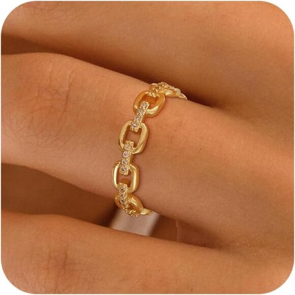 Women Rings Set Gold Plated Dainty Stacking Cubic Zirconia Comfort Fit Size 6-10 - Picture 1 of 7